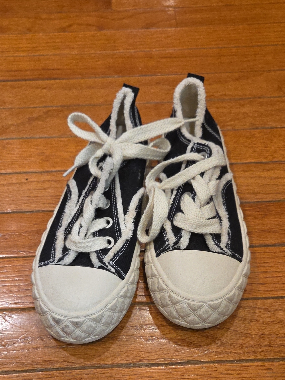 Kids Black Canvas Lace-Up Sneakers with Cream Accents